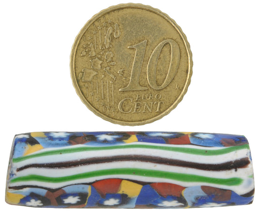 Antique Large Millefiori Venetian Mosaic Glass Trade Bead - 38X12Mm - alternate view