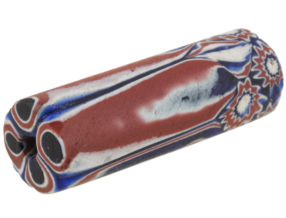 Rare Large Antique Venetian Millefiori Mosaic Glass Trade Bead 37X12Mm - close-up