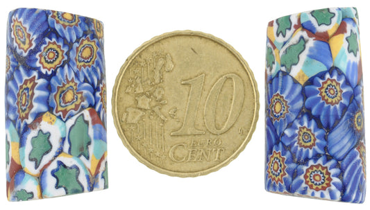 Antique Large Millefiori Venetian Mosaic Trade Beads Pair, 25X13Mm - alternate view