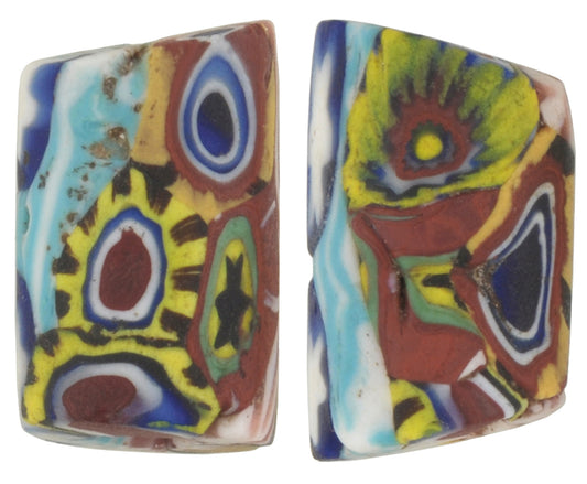 Antique Venetian Millefiori Mosaic Trade Beads - 16Mm African Glass Pair - alternate view