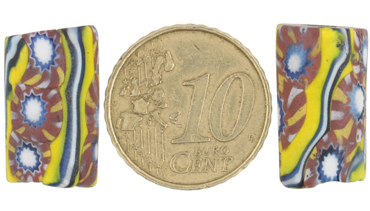 Antique Rare Millefiori Venetian Mosaic Glass Trade Beads, 18X10Mm Pair - alternate view