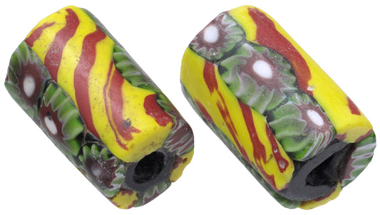 Rare Antique Venetian Millefiori Mosaic Glass Trade Beads Pair, 19X11Mm - alternate view