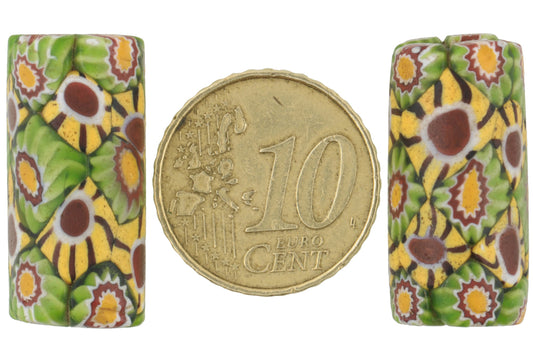 Antique Large Venetian Millefiori Mosaic Beads, Rare African Trade Pair - alternate view