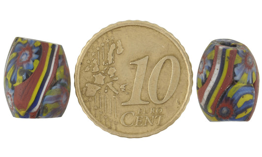 Antique Oval Millefiori Mosaic Glass Trade Beads, African Trade, 13X10Mm - alternate view