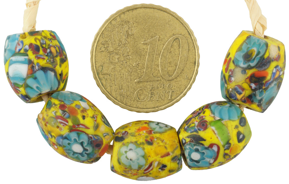 Antique Oval Millefiori Venetian Mosaic Glass Trade Beads 12-13Mm - alternate view