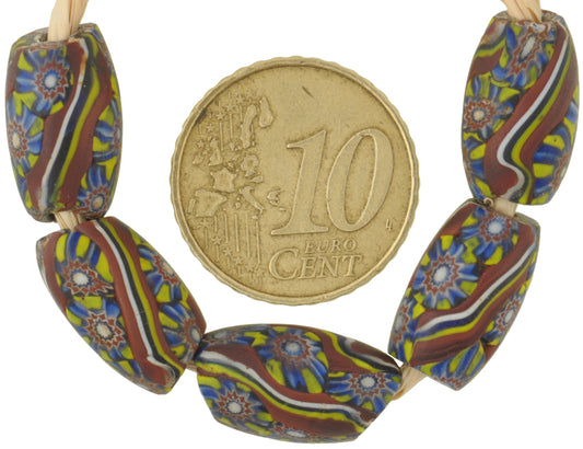 Antique Oval Venetian Millefiori Mosaic Trade Beads - African Trade Beads - alternate view