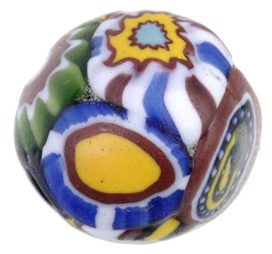 Rare Antique Round Multimurrine Millefiori Mosaic Glass Trade Bead - 10X9Mm - alternate view