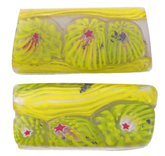 Antique Rectangular Millefiori Mosaic Venetian Trade Beads - African Glass Beads - alternate view