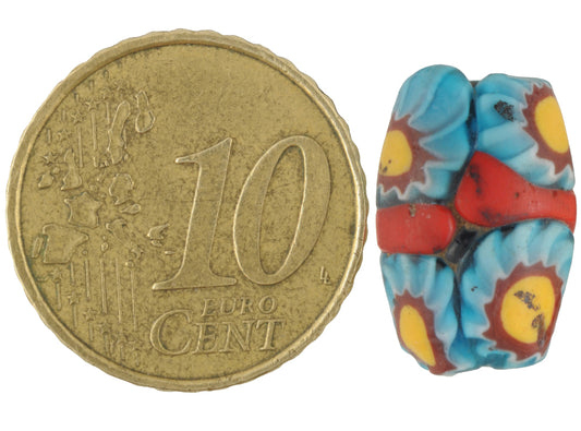 Antique Red Banded Oval Millefiori Venetian Glass Trade Bead - 17X11Mm - alternate view