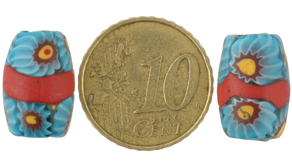 Antique Red Banded Oval Venetian Millefiori Mosaic Trade Beads, 15X10Mm - alternate view