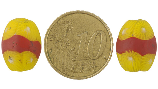 Antique Red Banded Oval Millefiori Mosaic Glass Trade Beads, 14X11Mm - alternate view