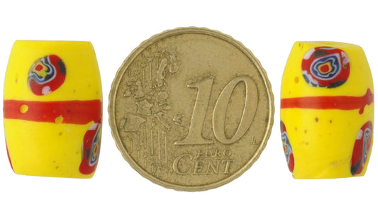 Antique Red Banded Venetian Millefiori Oval Mosaic Beads - African Trade - alternate view