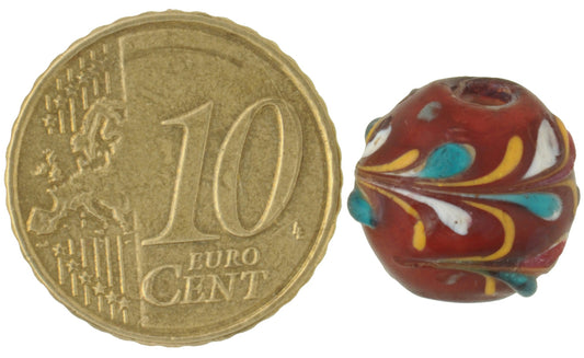 Rare Antique Venetian Floral White Heart Lampwork Glass Trade Bead, 13X12Mm - alternate view