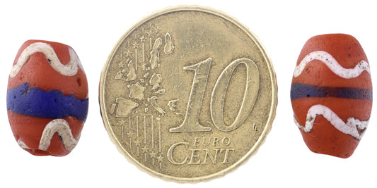 Rare Antique Red Fancy Banded Oval Venetian Lampwork Glass Trade Beads - alternate view