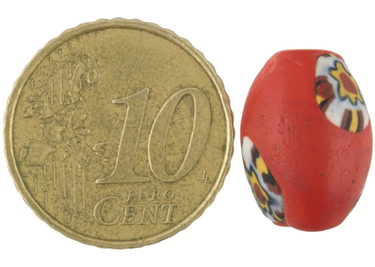 Antique Red Oval Millefiori Mosaic Venetian Trade Bead, 15X11Mm, Rare African Trade Bead - alternate view