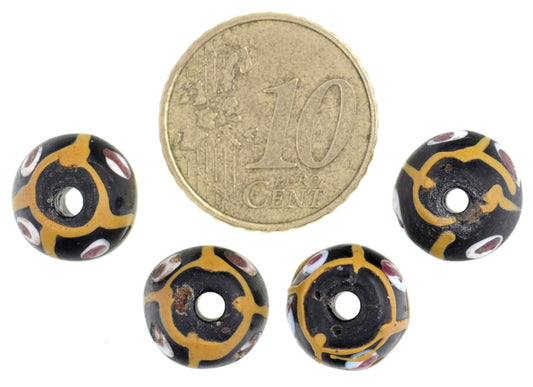 Antique Black "Eye" Fancy Venetian Glass Trade Beads, 12X11Mm - alternate view