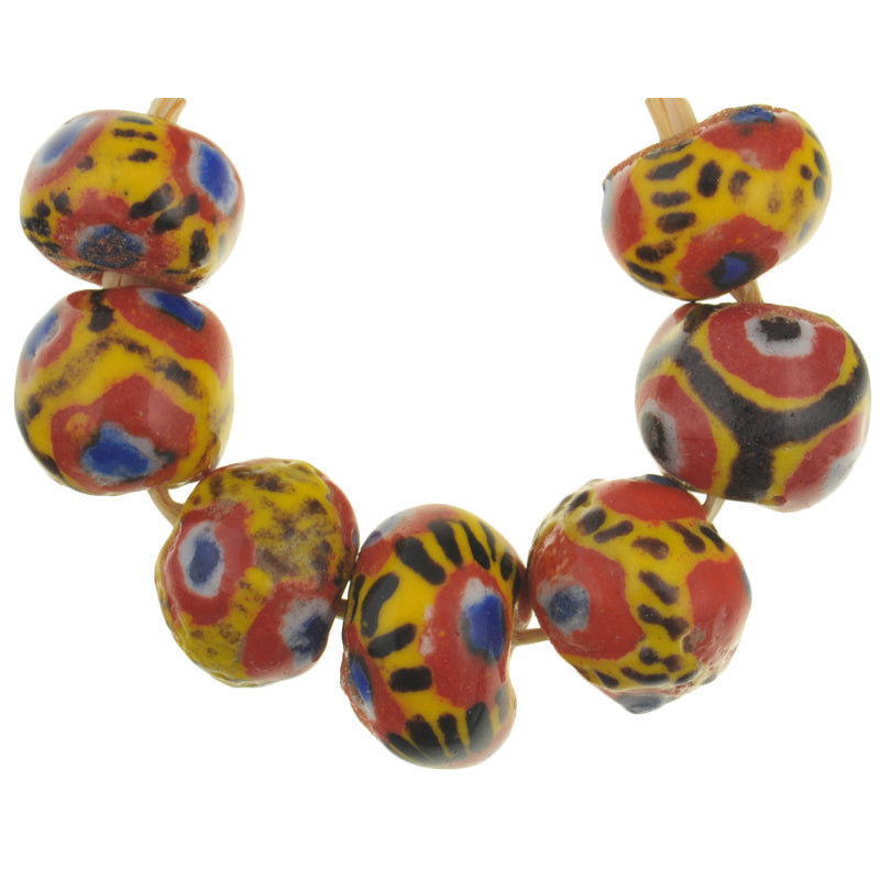 Large Round Polychrome Kiffa Beads - Handmade Mauritanian Glass - zoomed-in detail