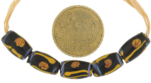 Antique Black Fancy Venetian Lampwork Glass Trade Beads 11-12Mm - alternate view