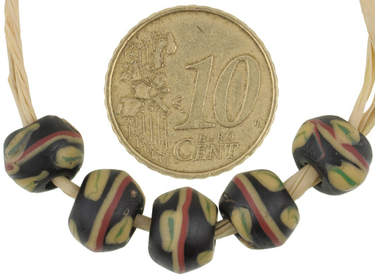 Antique Black Bicone Venetian Lampwork Glass Trade Beads With Trail Design - alternate view