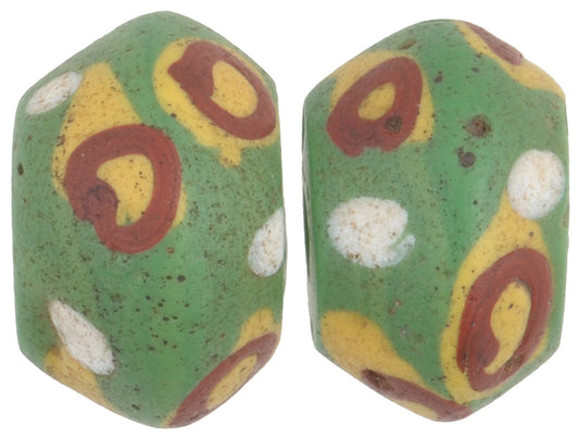 Rare Antique Green Bicone "King" Venetian Lampwork Glass Trade Beads - alternate view