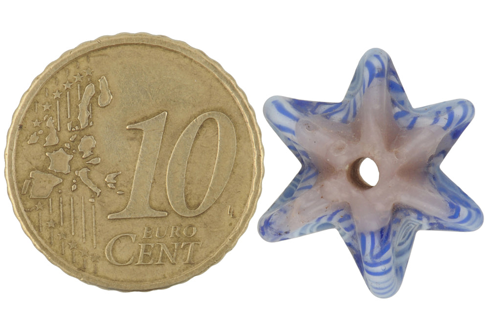 Rare Antique Star Millefiori Venetian Glass Trade Bead - 18X13Mm - close-up