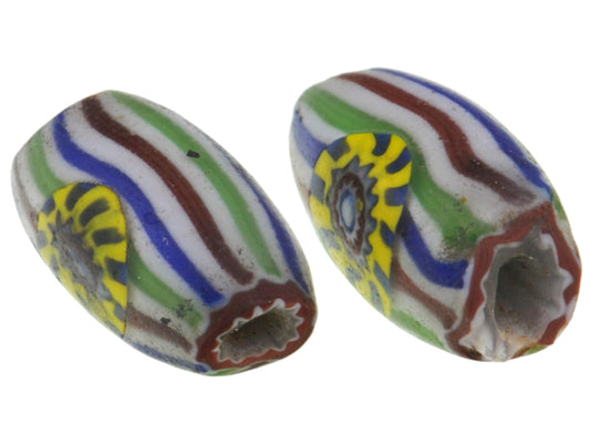 Rare Chevron Bead Pair With Murrine - Antique Venetian Trade Beads - alternate view