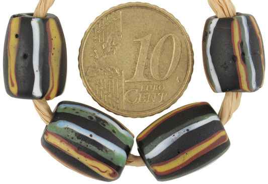 Antique Striped Black Venetian Lampwork Glass Trade Beads 13-14Mm - alternate view