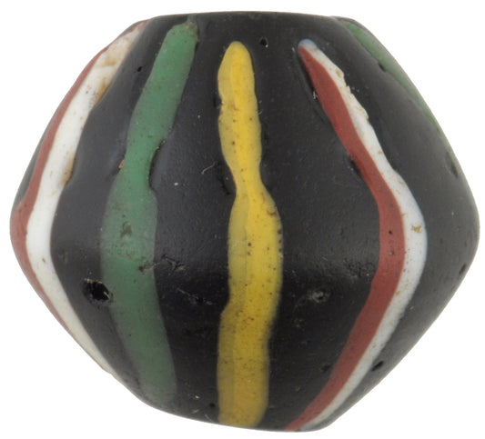 Antique Large Striped Black Bicone King Venetian Wound Glass Trade Bead - alternate view