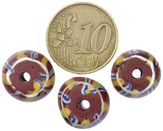 Antique Striped Brick Venetian Lampwork Glass Trade Beads Pair - alternate view