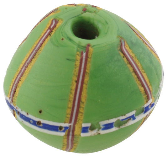 Antique Green Bicone Venetian Wound Glass Trade Bead With Trail Decoration - alternate view