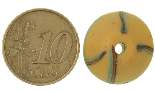 Antique Striped Yellow Bicone King Venetian Lampwork Glass Trade Bead - alternate view