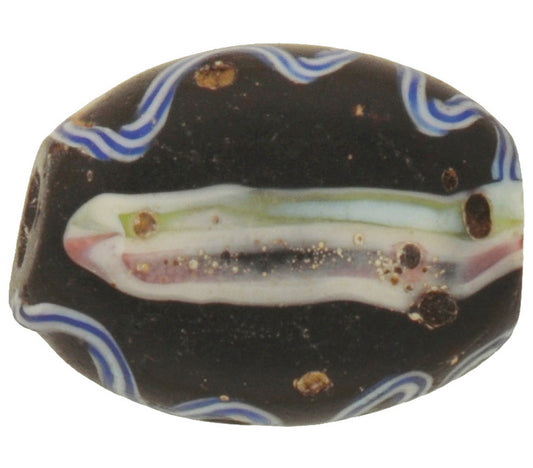 Antique Tabular Black Fancy Venetian Wound Glass African Trade Bead Sb-30405 - alternate view