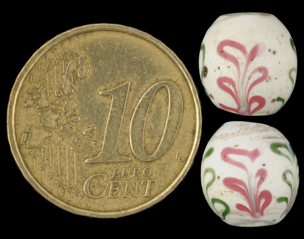 Rare Antique Venetian Dutch Delft Glass Trade Beads, 9X9Mm Pair - zoomed-in detail