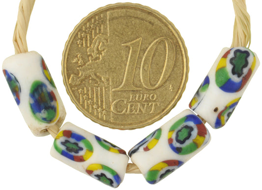 Rare Antique White Venetian Millefiori Mosaic Glass Trade Beads - African Trade, Early 1900S - alternate view