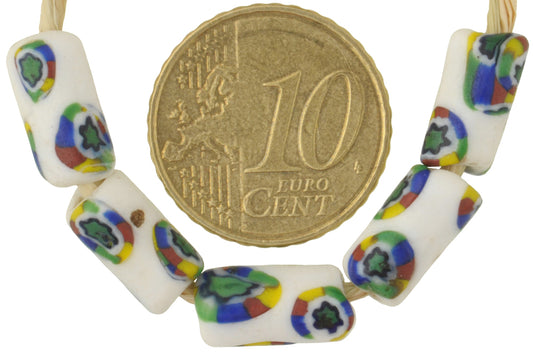 Rare Antique White Venetian Millefiori Mosaic Glass Trade Beads - Set Of 5 - alternate view