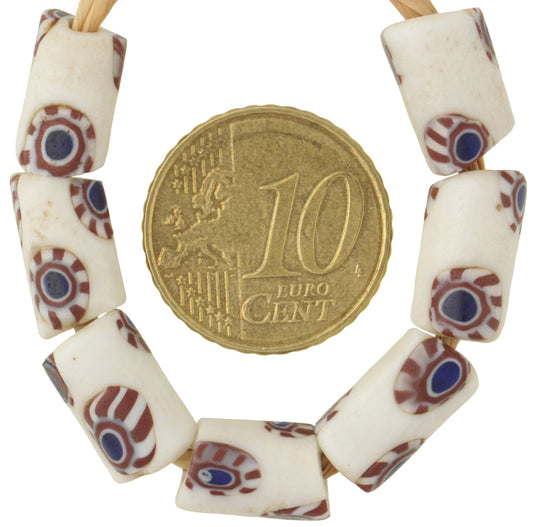 Antique White Millefiori Venetian Mosaic Glass Trade Beads - 7 Matching Pieces - alternate view