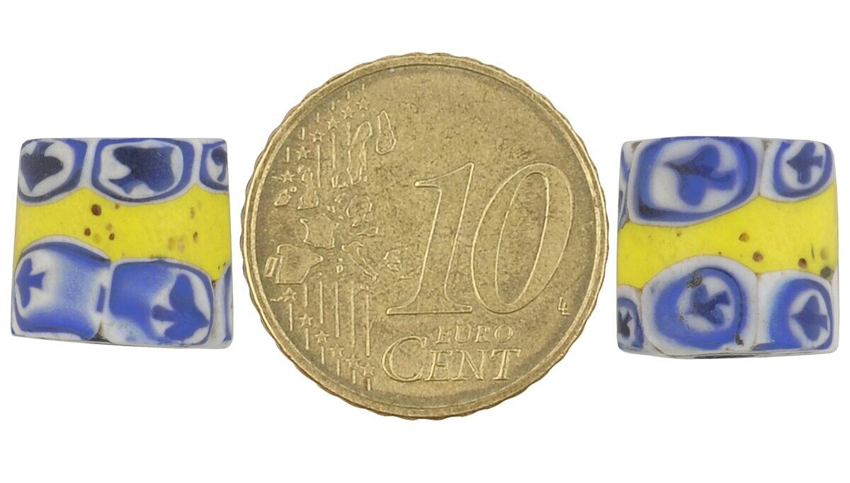 Rare Antique Ace Of Spades Banded Venetian Mosaic Glass Trade Beads - close-up