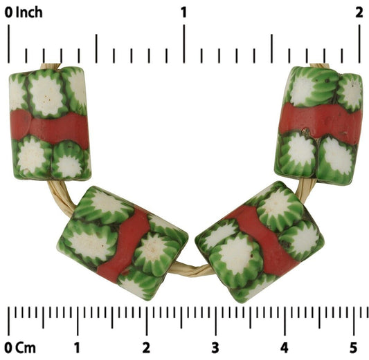 Antique Red Banded Venetian Millefiori Trade Beads - African Mosaic - angled shot