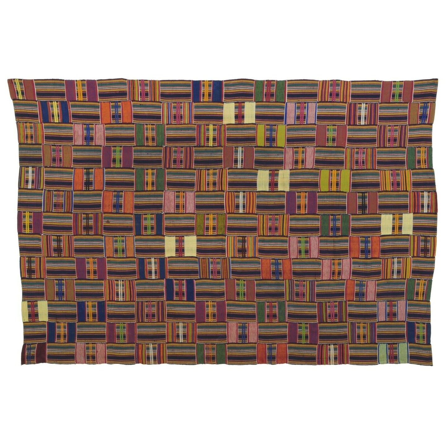 Nice Old Rare African Kente Ewe Ghana Hand Woven Cloth Textile Home Decoration - enhanced texture view