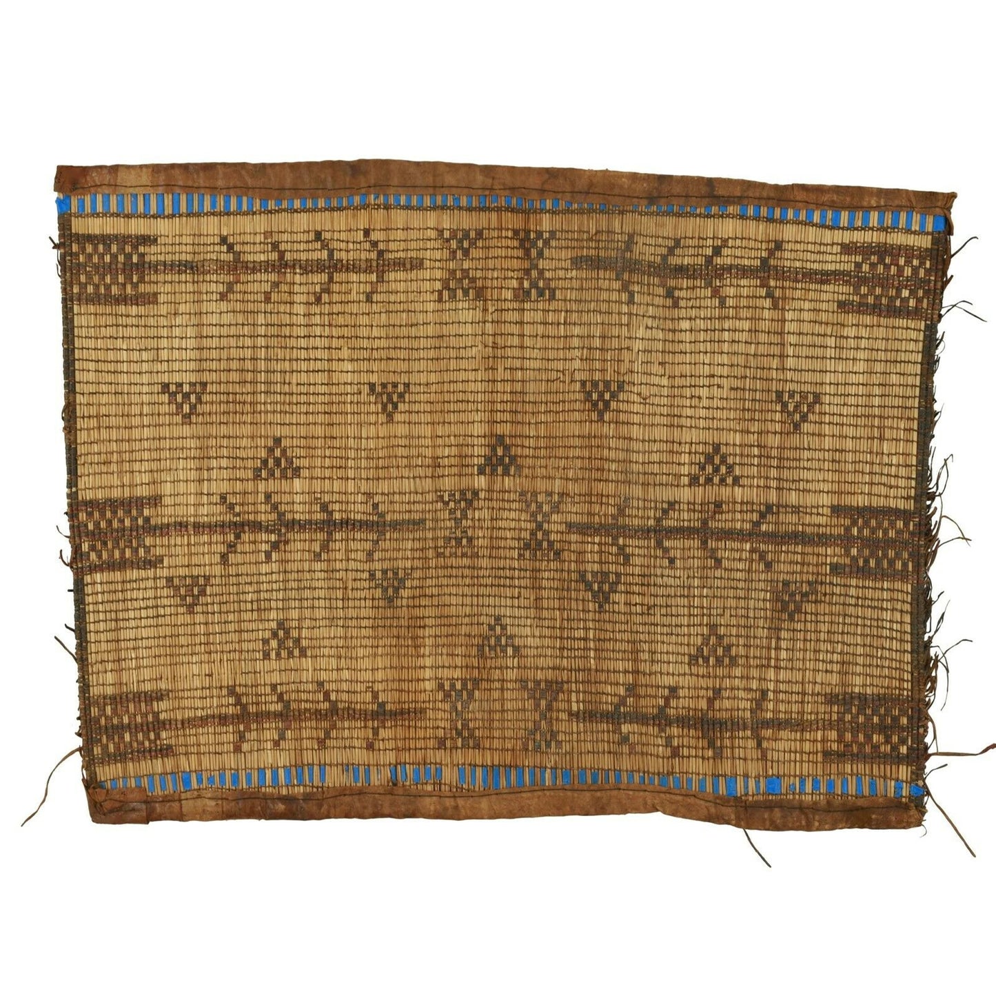 Old African Tuareg Art Woven Straw Leather Carpet Mat Niger Mali Sahara Desert - surface close-up
