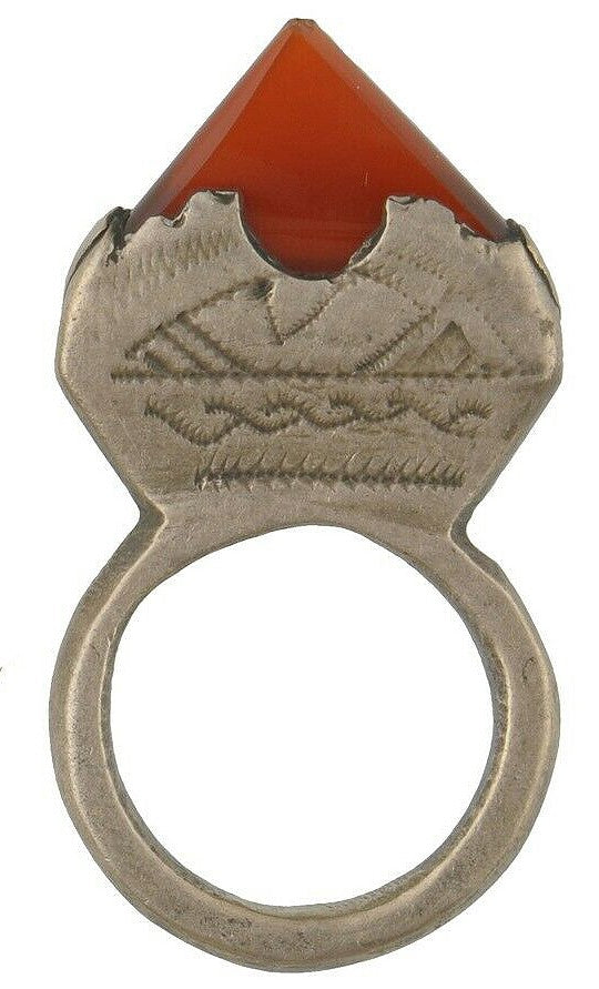 Vintage Tuareg Silver In-Gall Ring with Agate – Sahara Nomadic Jewelry
