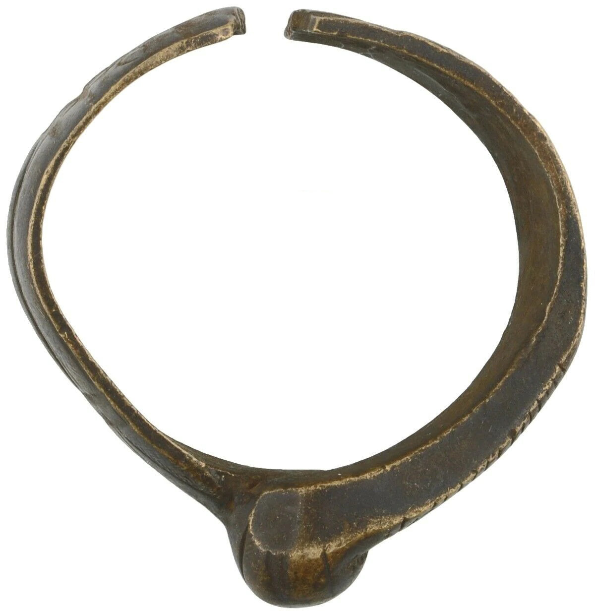 Antique Brass Bracelet African Currency Child Size Fulani Ghana Burkina Faso - zoomed-in detail