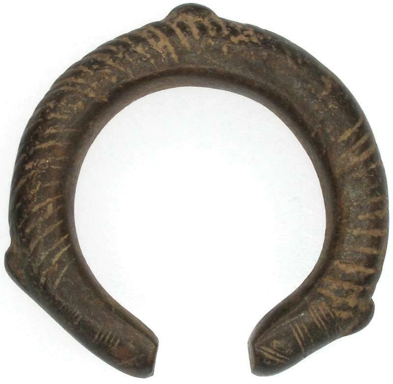 Antique Brass Bronze Bracelet Currency African Fulani Ghana Art Authentic - close-up