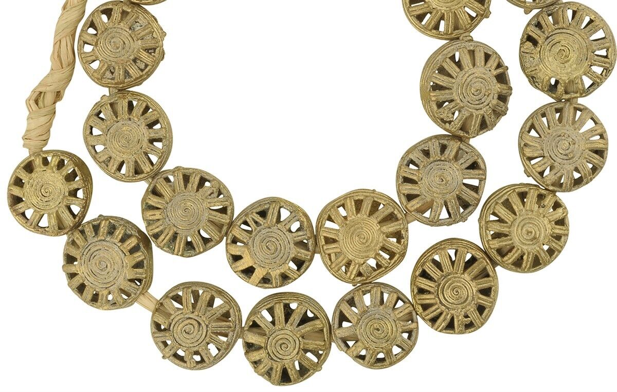 Handcrafted African Tabular Brass Beads From Ghana - close-up