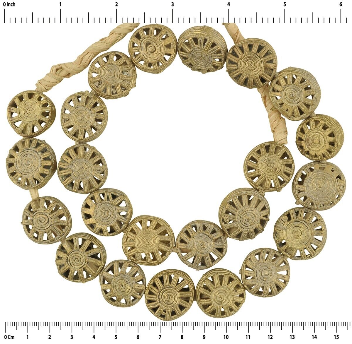 Handcrafted African Tabular Brass Beads From Ghana - zoomed-in detail