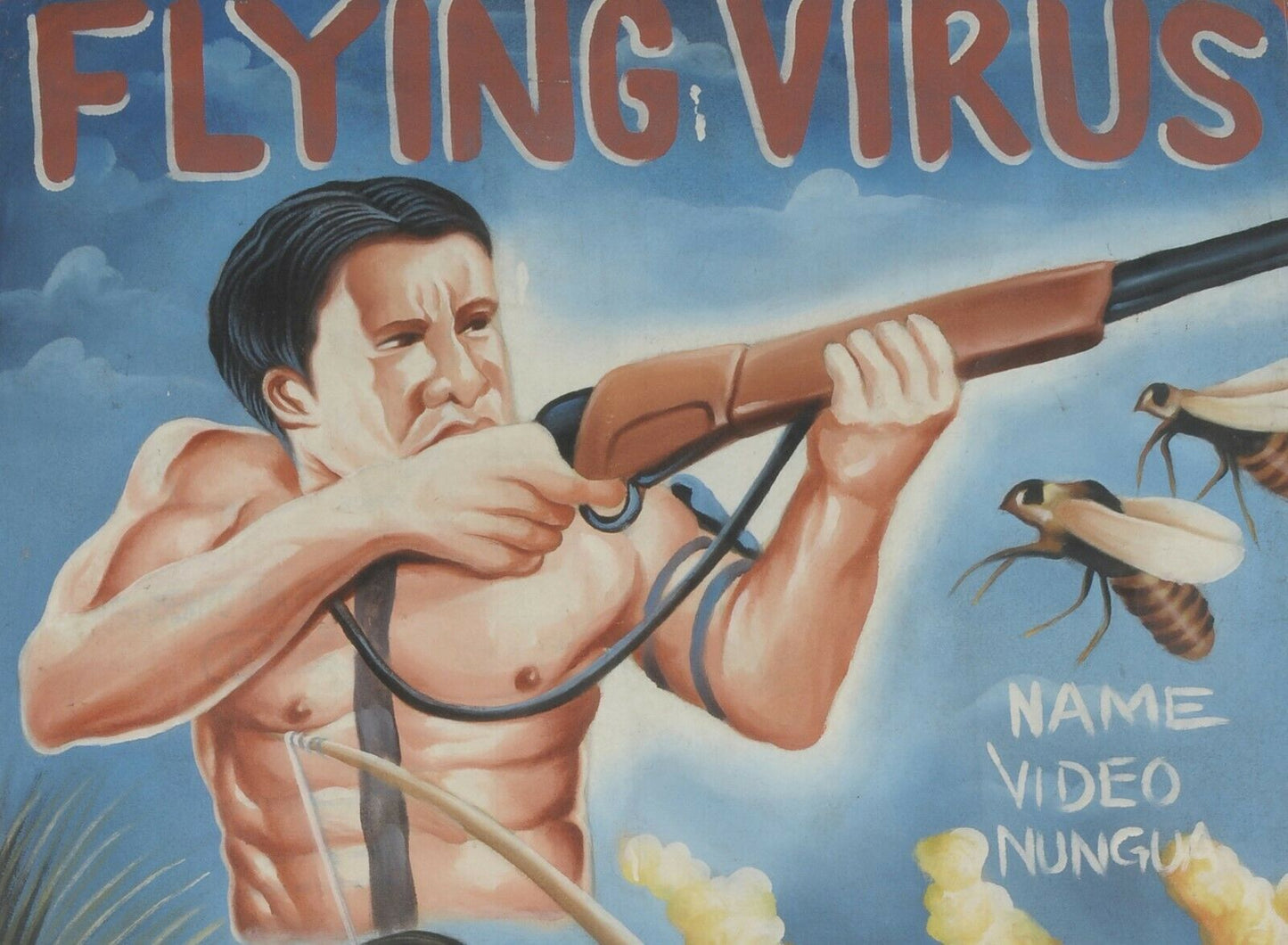 Flying Virus: Genuine Ghana Hand-Painted Action Movie Poster - close-up