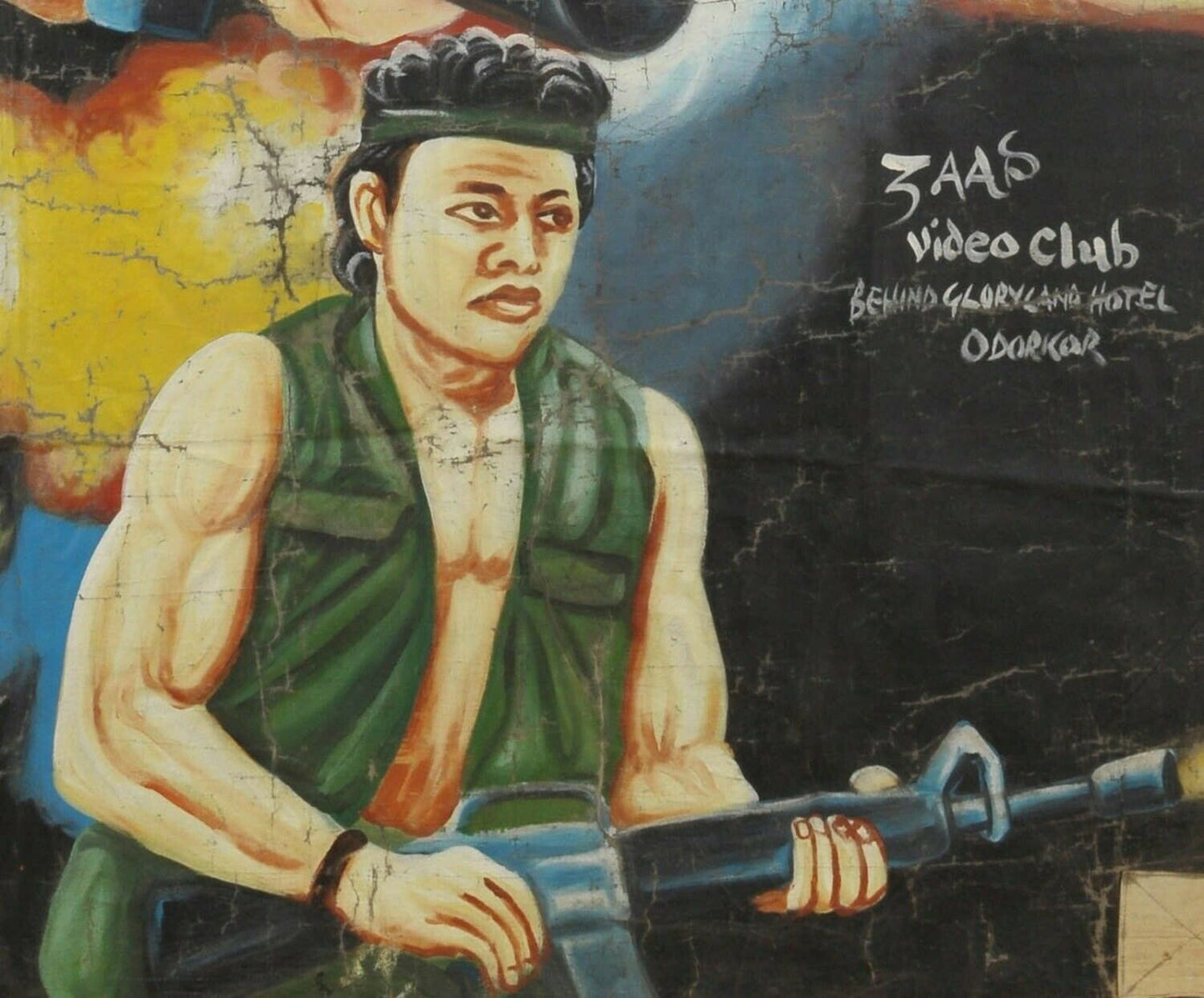 American Commandos: Rare Ghanaian Hand-Painted Action Movie Poster - close-up