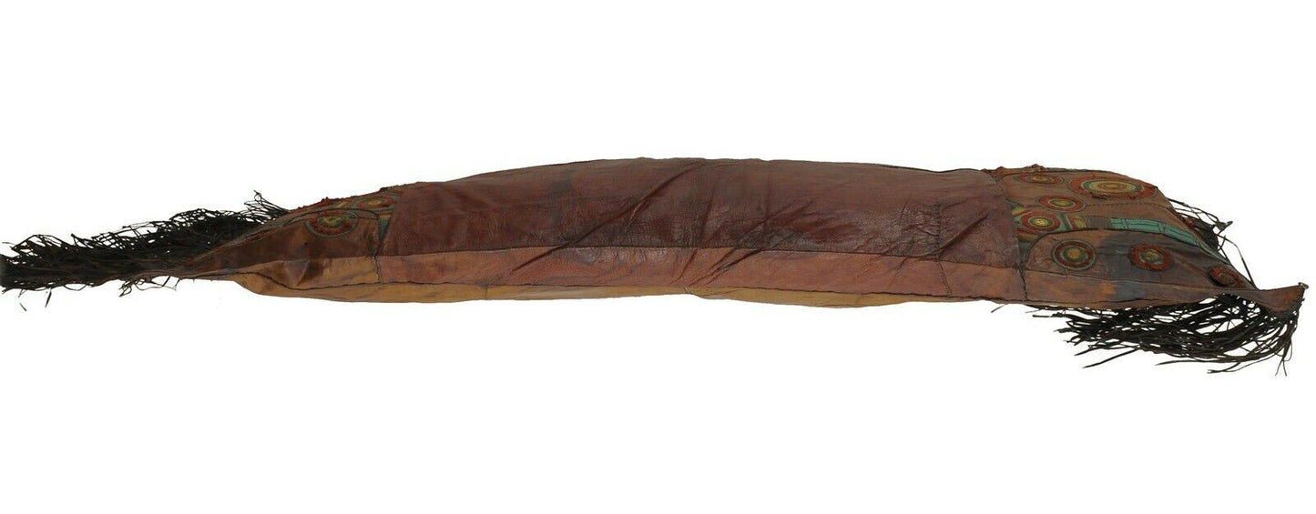 Old African Tuareg Leather Pillow Case Mali Niger Sahara Desert Bedouin Ethnic - enhanced texture view
