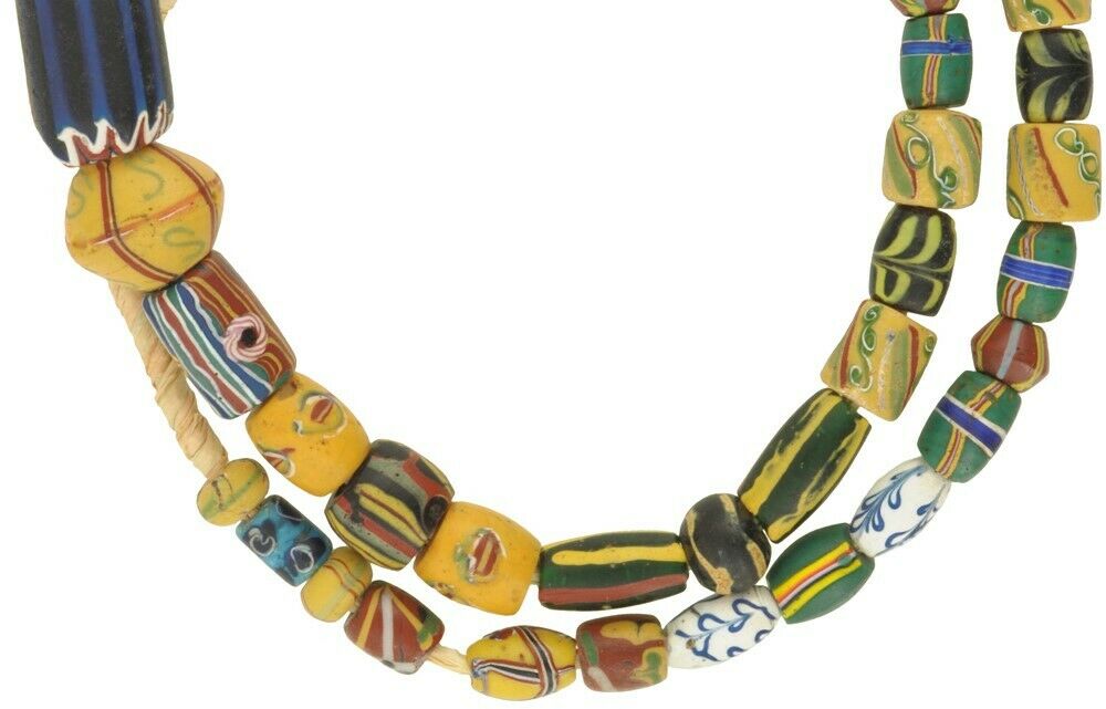 African Trade Antique Beads Venetian Old Lampwork Glass Fancy King Eye Chevron - close-up