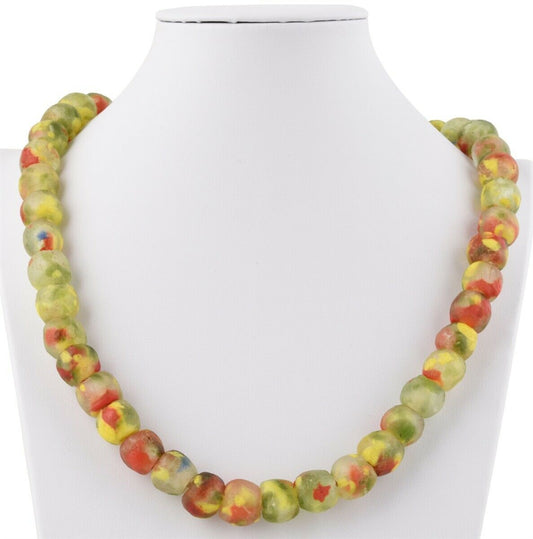 Recycled Powder Glass Beads Handmade Krobo Brass Ashanti African Trade Necklace - alternate view